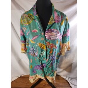 Ken Done Art And Design 100% Silk Size Small Tunic Blouse Fish Read